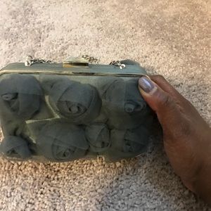 Sondra Roberts grey clutch with silver hardware